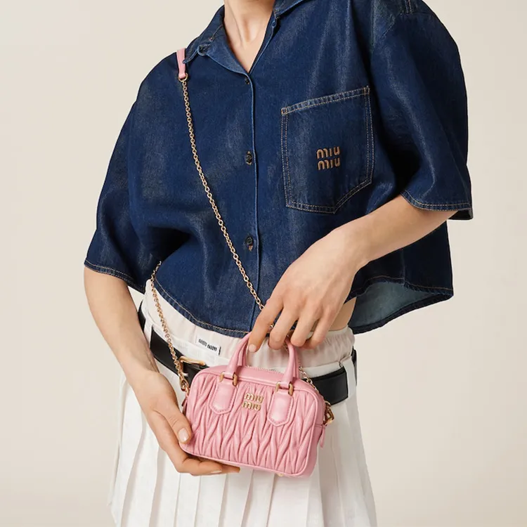 MIU MIU Soft Sheep Leather Shoulder Bag, Crossbody Bag, Handbag Mini Women's Pink-6