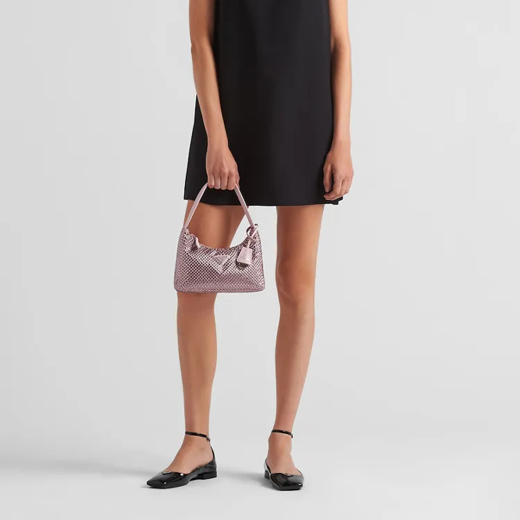 PRADA Re-Editionhobo Faux Crystal Satin Shoulder Bag Mini Women's Pink-6
