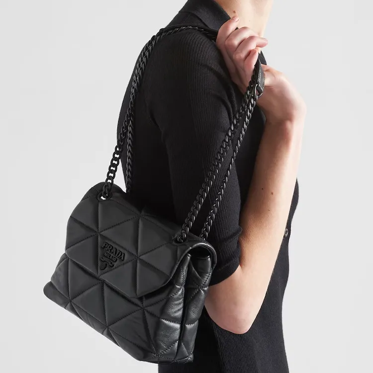 PRADA Soft Sheepskin Material Portable Crossbody Bag Shoulder Bag Women's Black-5
