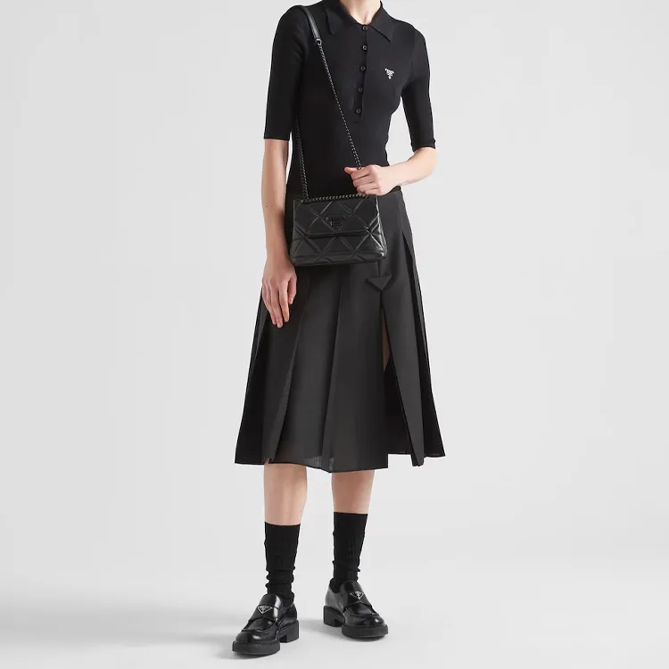 PRADA Soft Sheepskin Material Portable Crossbody Bag Shoulder Bag Women's Black-6