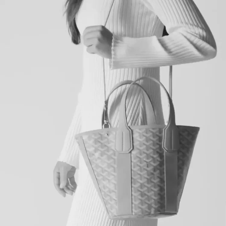 GOYARD Belharra Canvas Leather Tote Basket Bag Handbags Crossbody Bags Small Size Women's Turquoise Blue-5