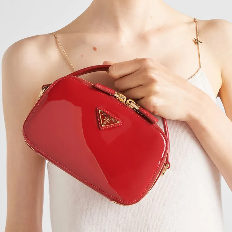 PRADA Patent Leather Handbag Shoulder Bag Crossbody Bag Mini Women's Cherry Red-5