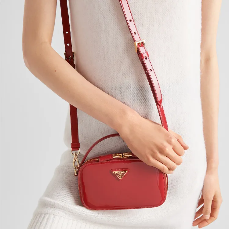 PRADA Patent Leather Handbag Shoulder Bag Crossbody Bag Mini Women's Cherry Red-7