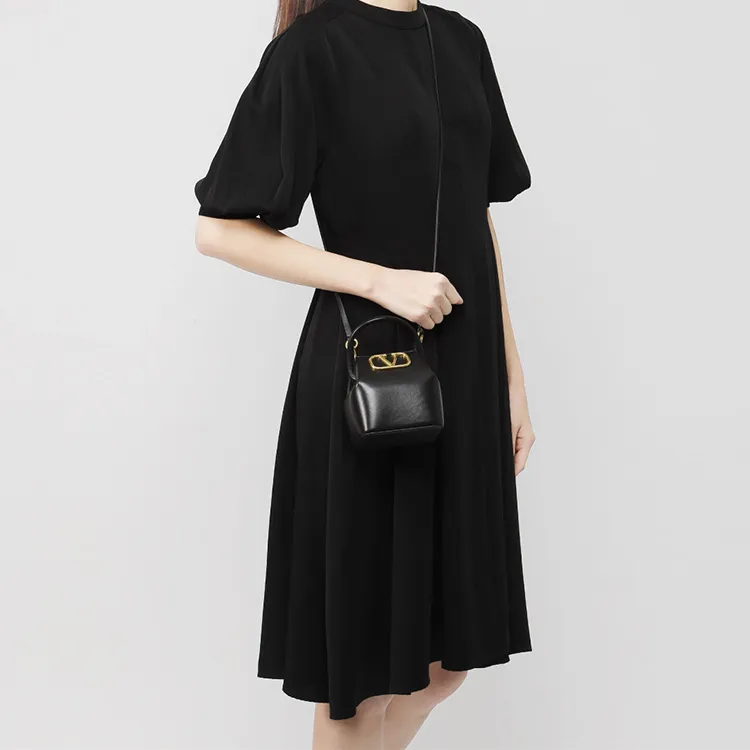 Valentino Lambskin Bucket Bag, Shoulder Bag, Crossbody Bag, Handbag Regular Women's Black-4
