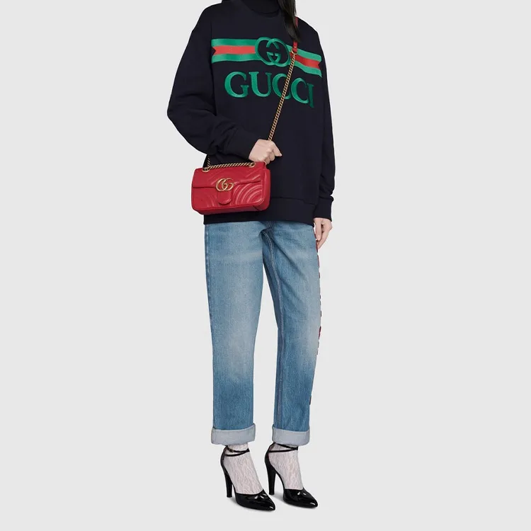 GUCCI GG Marmont Quilting Leather Crossbody Bag Shoulder Bag Women's Red-7