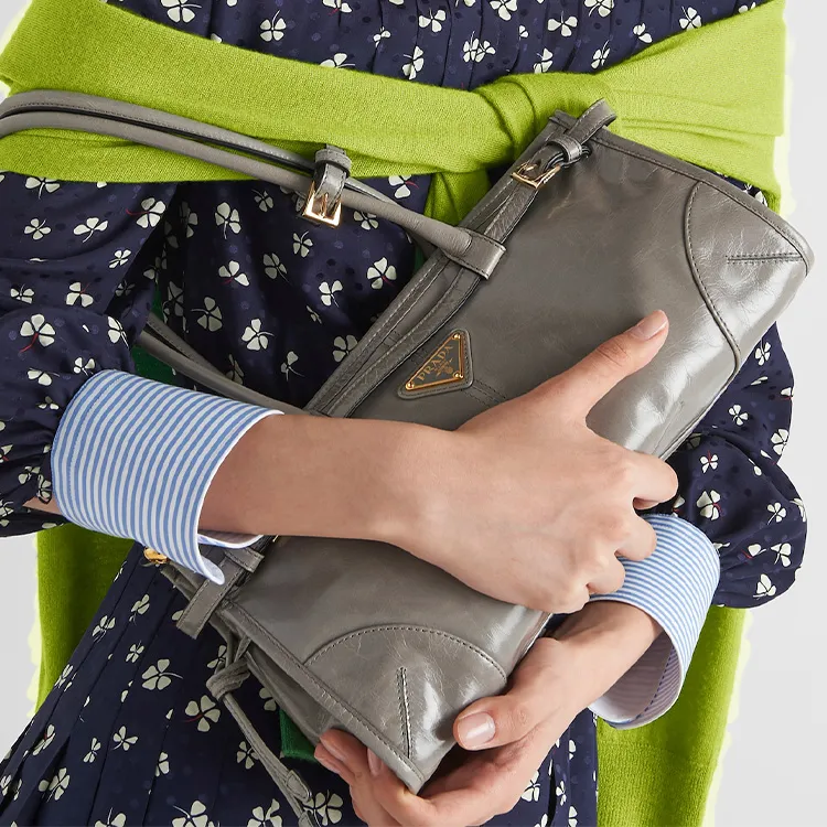 PRADA Leather Handbag Shoulder Bag Medium Size Women's Asphalt Gray-8