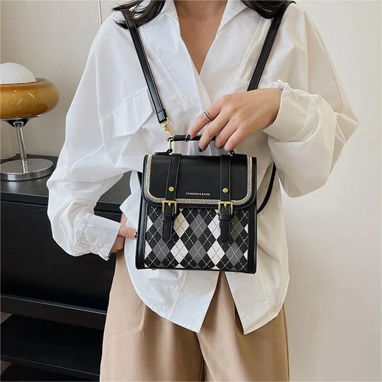 MARKANGARO PU Small Square Bag One Shoulder Crossbody Double-Shoulder Handbag Medium Size Women's Ecru/Brown/Black-16
