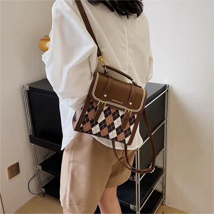 MARKANGARO PU Small Square Bag One Shoulder Crossbody Double-Shoulder Handbag Medium Size Women's Ecru/Brown/Black-10
