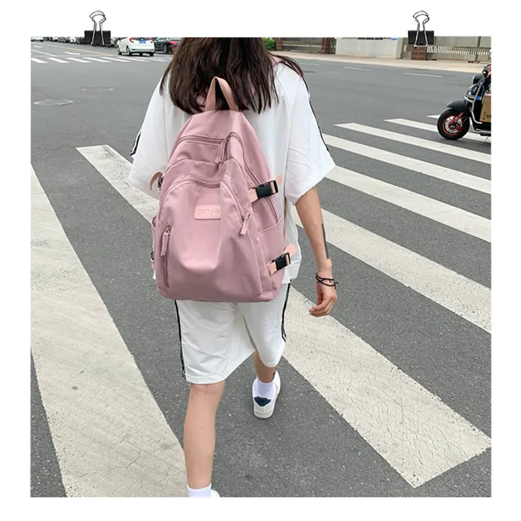 BALANG Twill Canvas Fabric Backpacks Regular Unisex White/Blue/Pink/Black-5