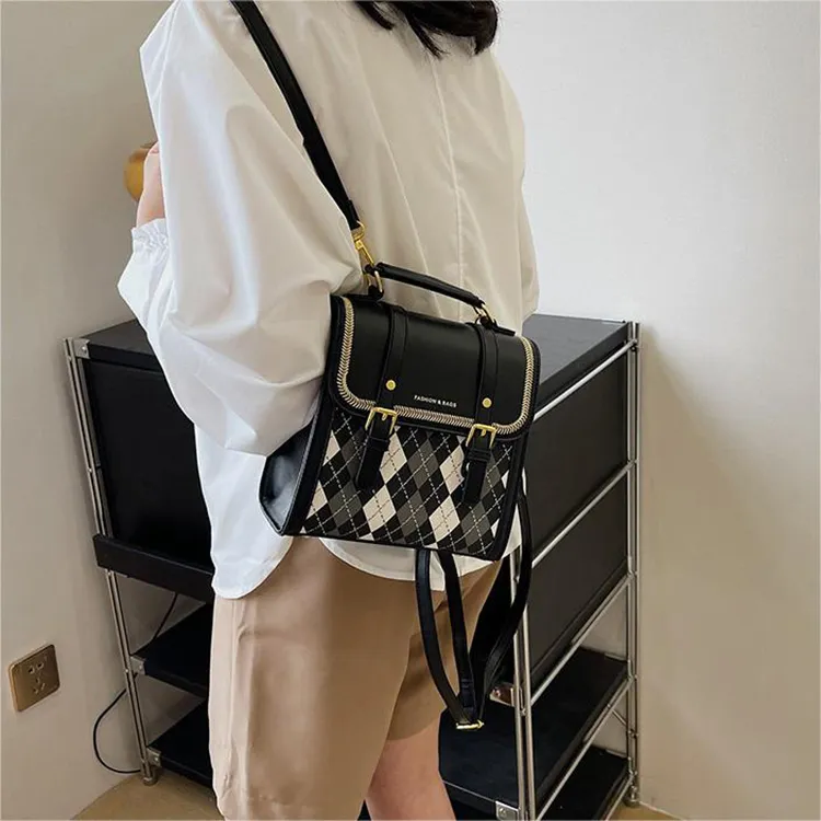 MARKANGARO PU Small Square Bag One Shoulder Crossbody Double-Shoulder Handbag Medium Size Women's Ecru/Brown/Black-14