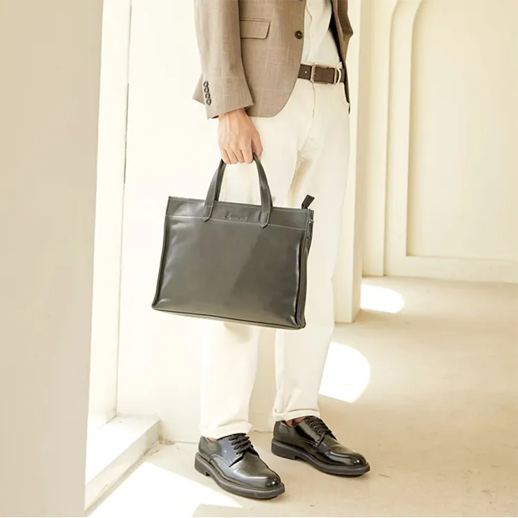 Hush Puppies Vegetable Tanned Top Grain Cow Leather Handbag Briefcase Tubas Men's Black-5