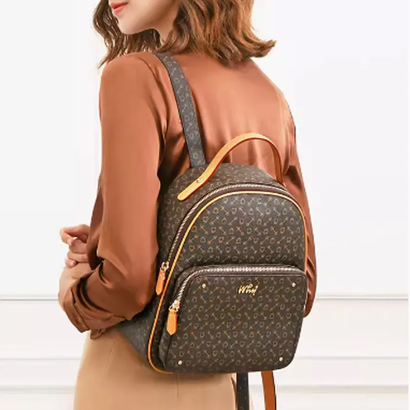 Why Artificial Leather Backpack Medium Size Women's Coffee/Beige/Coffee With Caramel-4