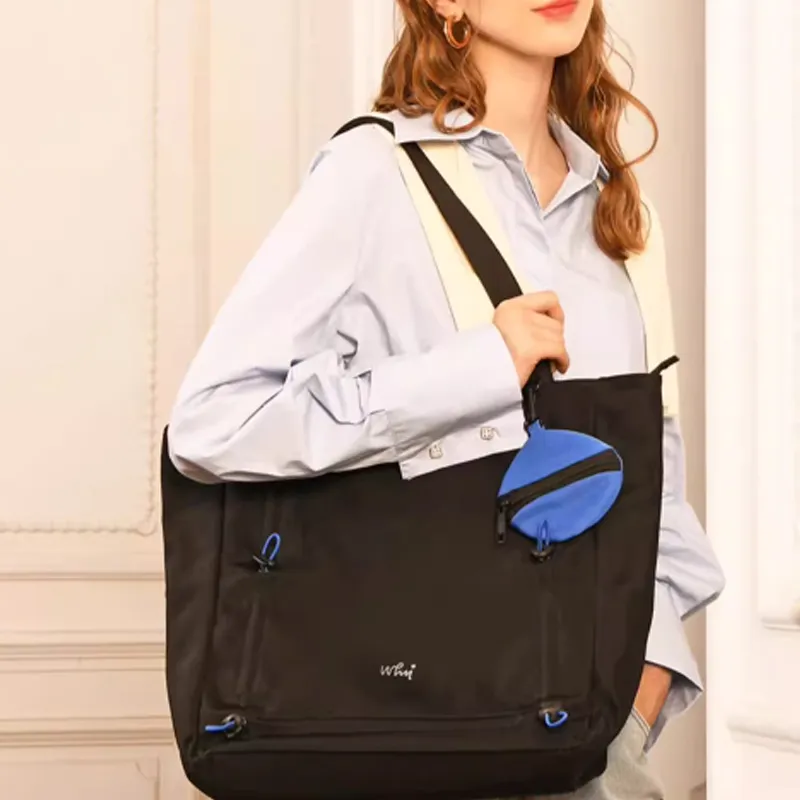 Why Fabric Tote Bag, Shopping Bag, Shoulder Bag, Handbag Large Size Women's Black-5