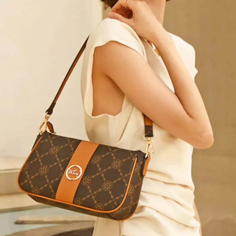 Why Artificial Leather Underarm Shoulder Bag Medium Size Women's Coffee/Ecru-7