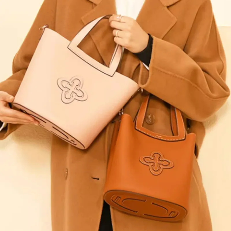 Why Cow Leather One Shoulder Handbags Medium Size Women's Pink/Beige/Caramel-6