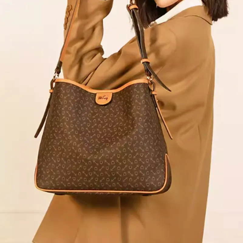 Why Artificial Leather Tote Bag, Shopping Bag, Handbag, Shoulder Bag Small Size Women's Dark Coffee-4