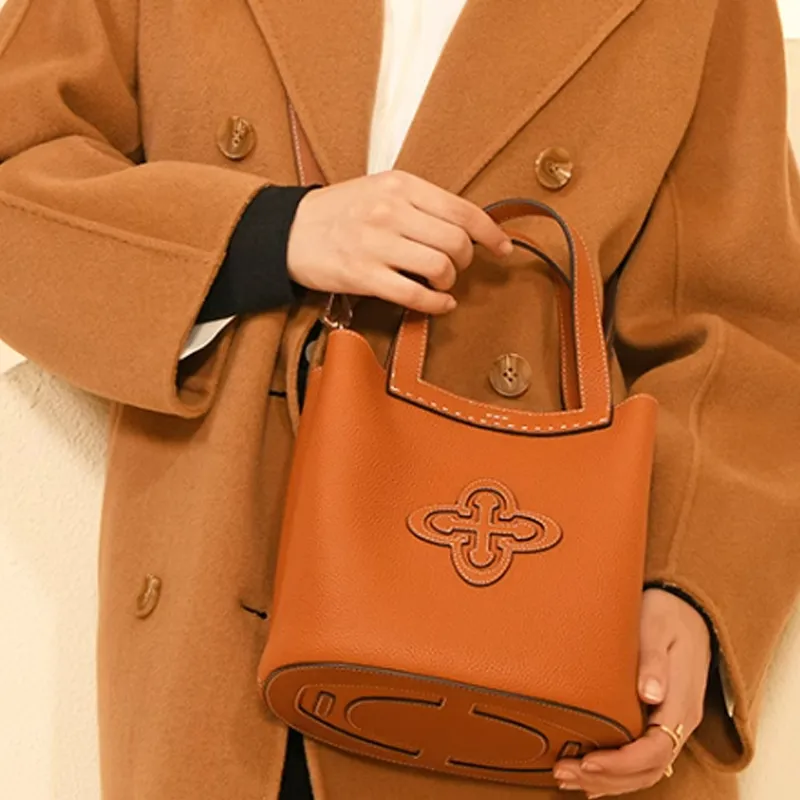 Why Cow Leather One Shoulder Handbags Medium Size Women's Pink/Beige/Caramel-17