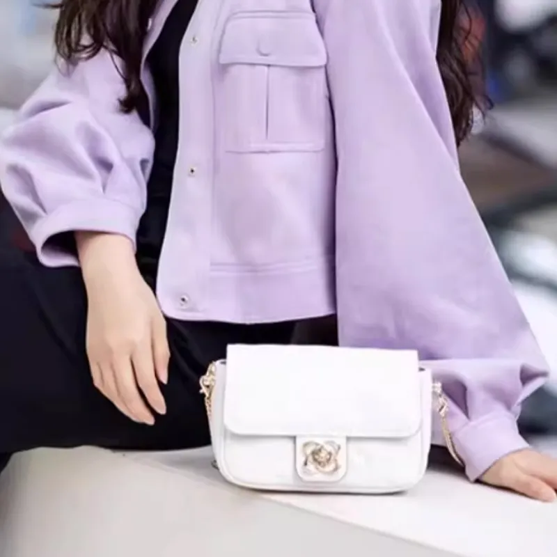 Why Cow Leather Shoulder Bag, Crossbody Bag Small Size Women's Hyacinth Purple/White/Black-15