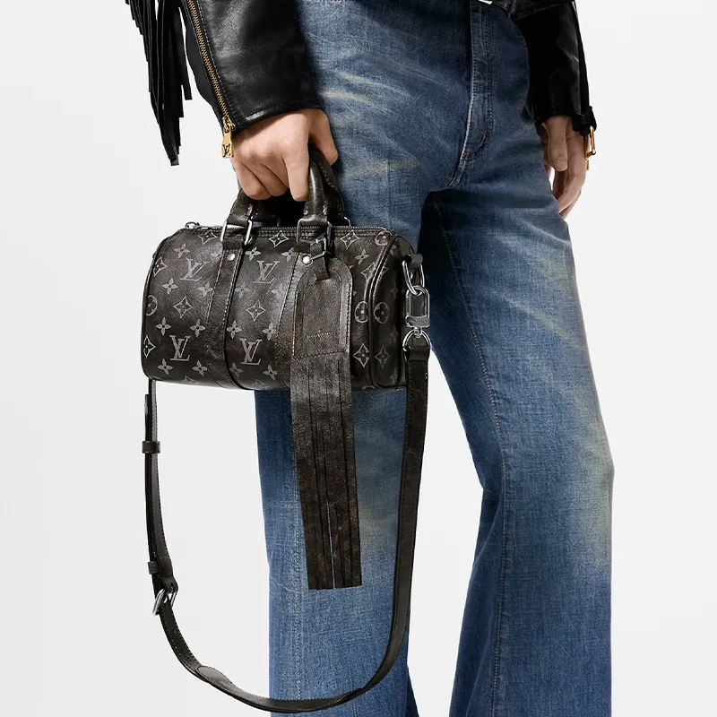 LOUIS VUITTON KeepallBandoulière Monogram Matte Cow Leather One Shoulder Crossbody Portable Travel Bag Men's Black-5