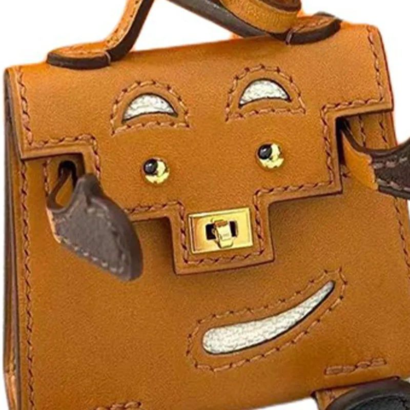 HERMES Kelly Cow Leather Patchwork With Sheepskin Pendant Bag Accessory Women's Blue-1