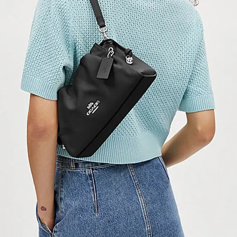 COACH Faye Cow Leather Cloud Bag, Handbag, Shoulder Bag Trumpets Women's Black-3