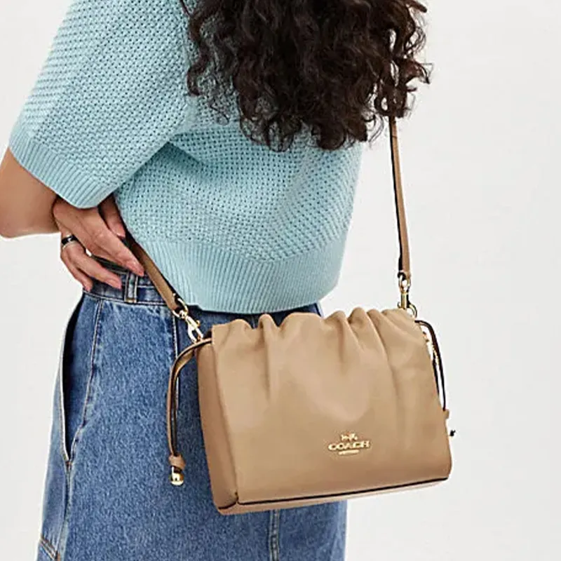 COACH Faye Cow Leather Cloud Bag, Handbag, Shoulder Bag Tubas Women's Brown Yellow-3