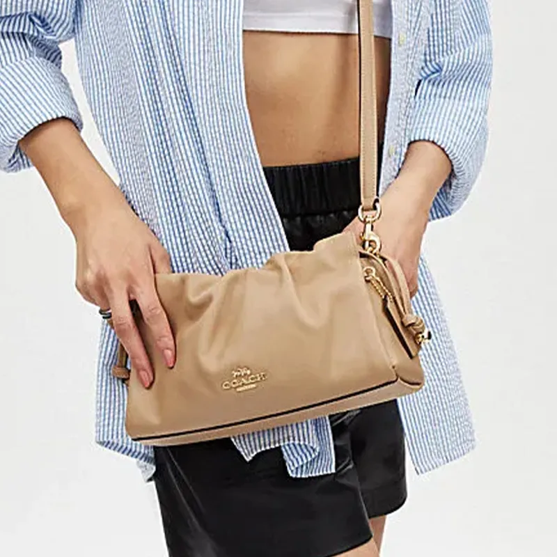 COACH Faye Cow Leather Cloud Bag, Handbag, Shoulder Bag Medium Size Women's Brown Yellow-3