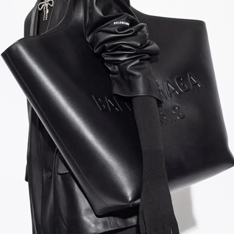 Balenciaga Calfskin Tote Bag Shopping Bag Shoulder Bag Handbag Large Size Women's Black-4