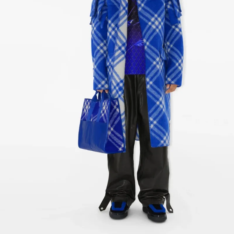 Burberry Check Pattern Shopper Tote Bag Blue-6