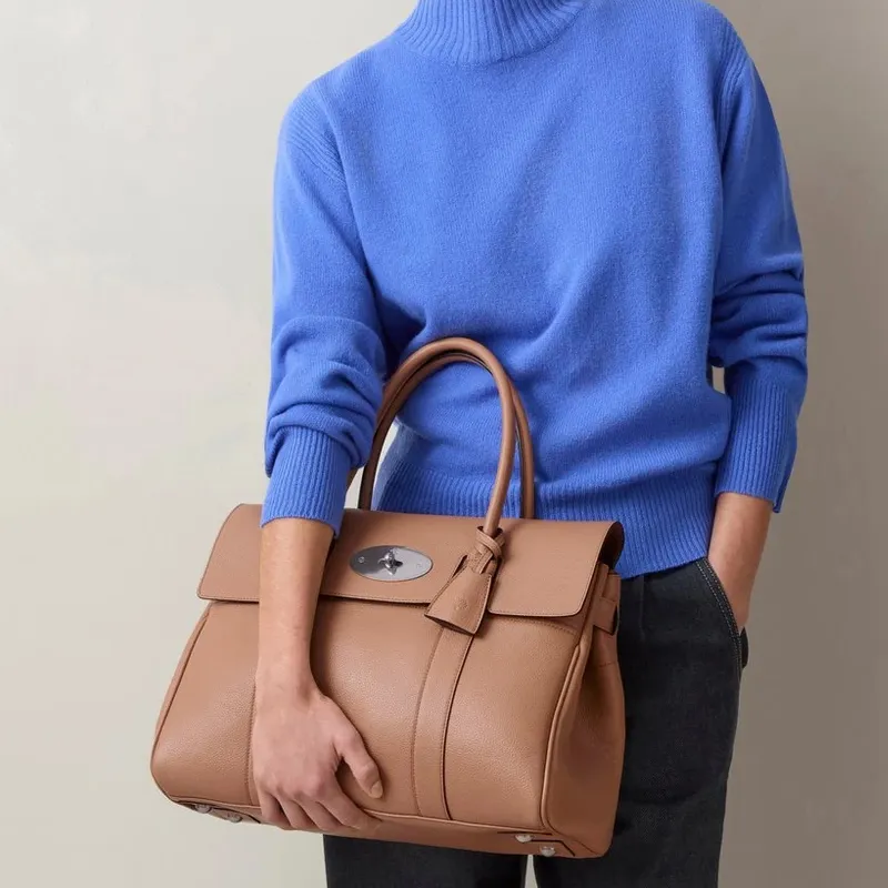 Mulberry Bayswater Grained Leather Handbag Shoulder Bag Women's Light Brown-3