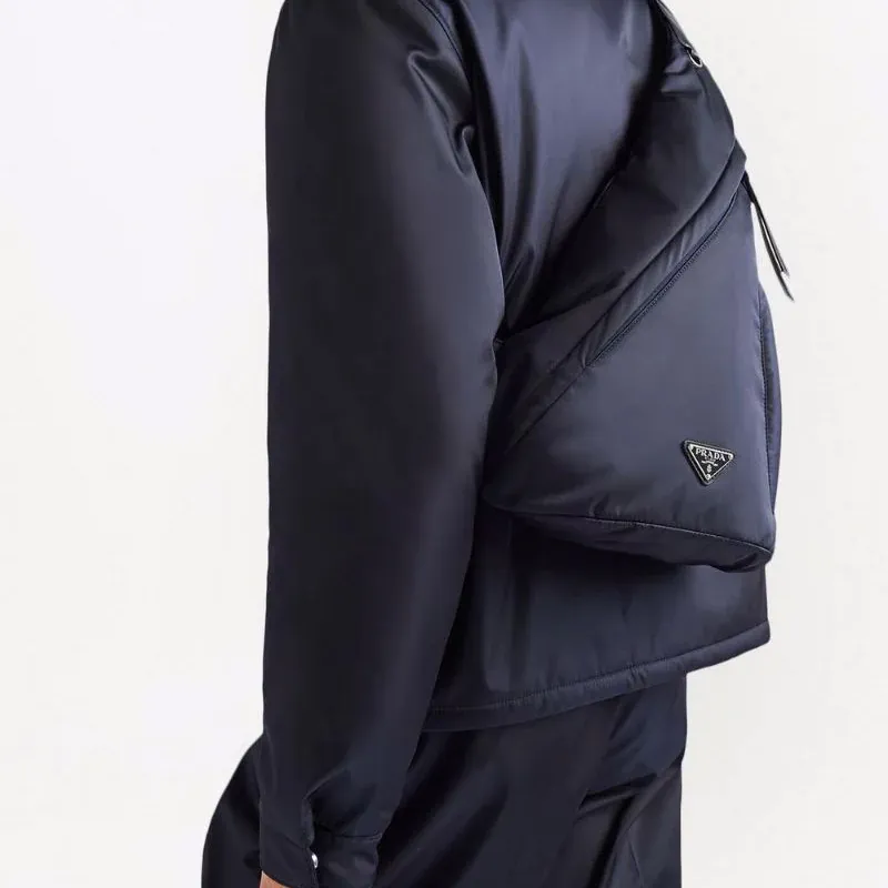 PRADA Fabric With Leather Sling Bag, Shoulder Bag Men's Blue-5
