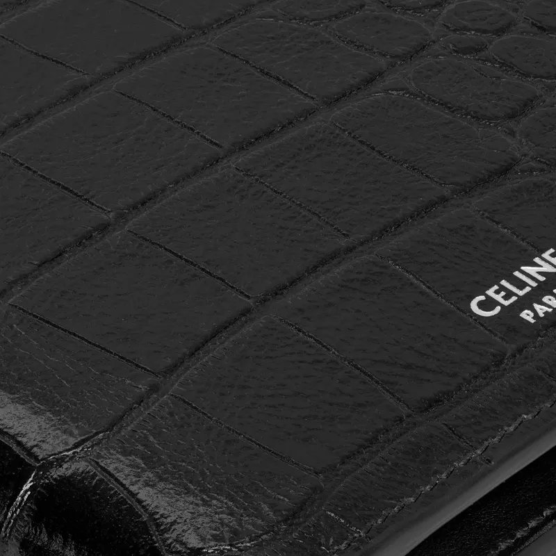 CELINE Crocodile Embossed Calfskin Wallet Men's Black-5