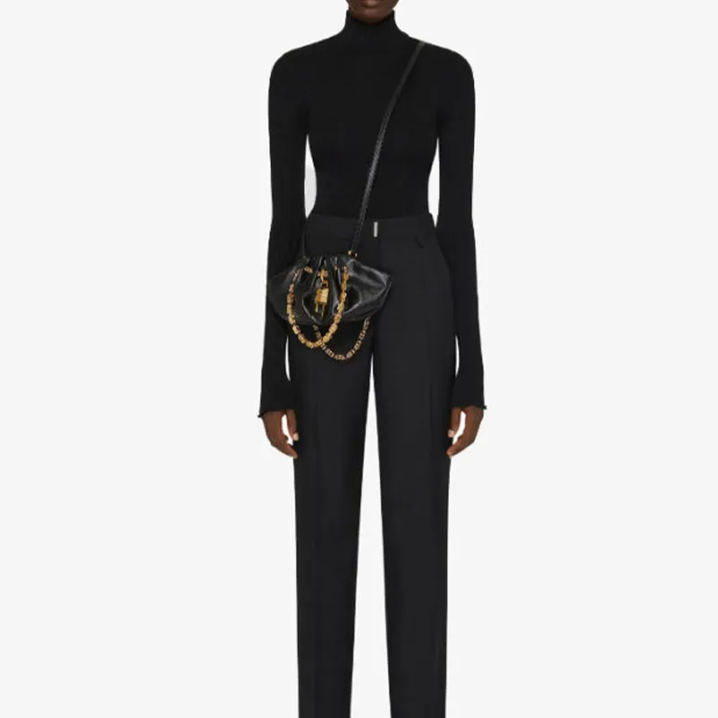 GIVENCHY Kenny Wrinkled Cow Leather One Shoulder Handbags Mini Women's Black-6