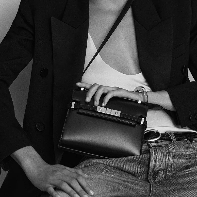 SAINT LAURENT SOLFERINO Cow Leather Shoulder Bag, Crossbody Bag Mini Women's Black-6
