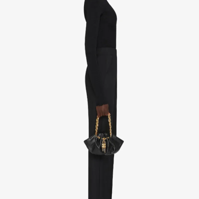GIVENCHY Kenny Wrinkled Cow Leather One Shoulder Handbags Mini Women's Black-5