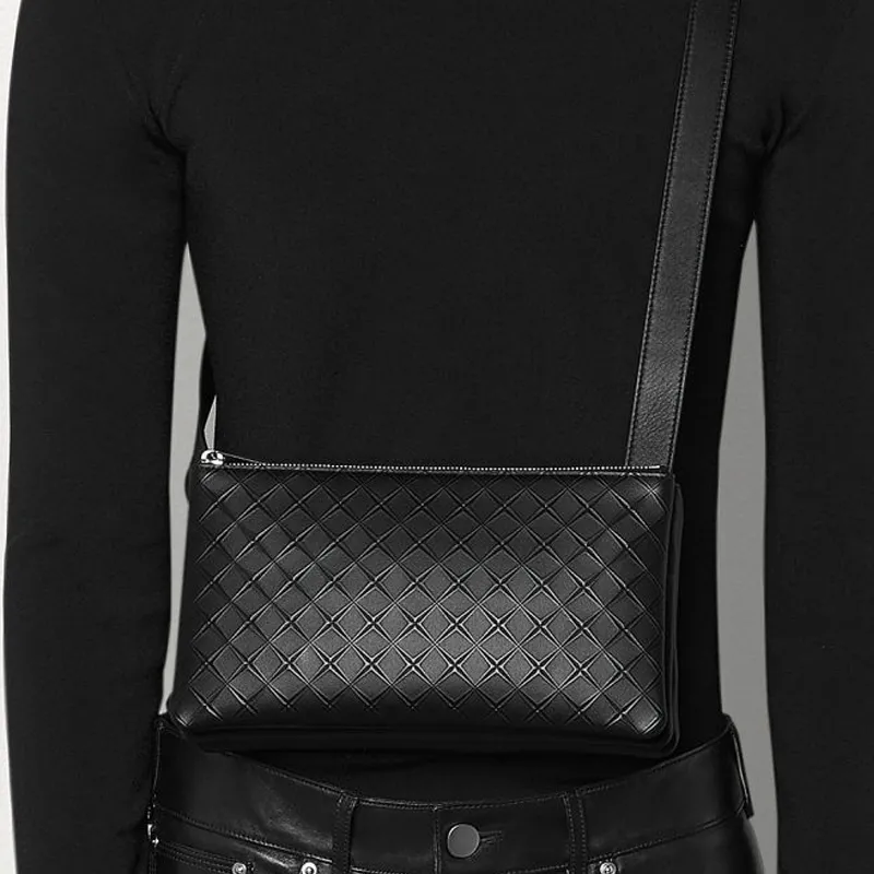 Bottega Veneta Calfskin Crossbody Bag, Shoulder Bag Men's Black-4