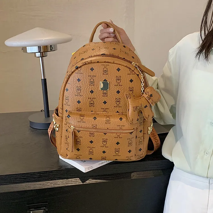 BETTERSAY PU Backpack Regular Women's White Brown Coffee Pink-3