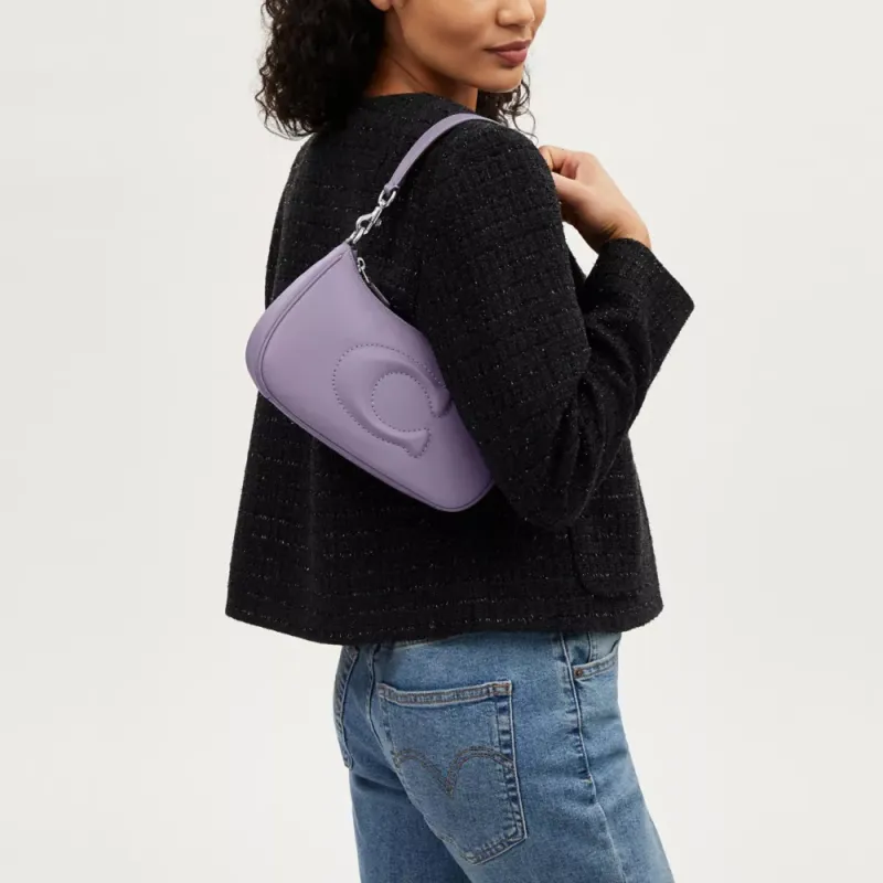 COACH Teri Smooth Leather Portable Crossbody Bag, Shoulder Bag Medium Size Women's Silver & Light Purple-4
