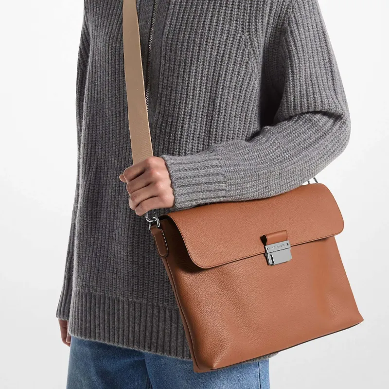 MICHAEL KORS Hudson Cow Leather Crossbody Handbag, Briefcase Men's Leather Brown-3