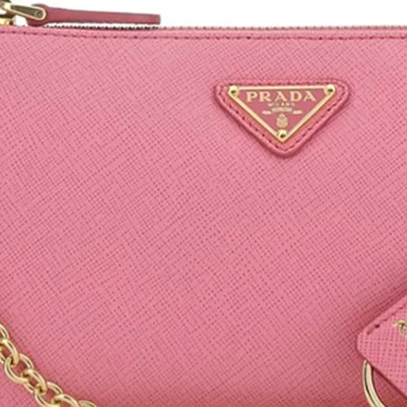 PRADA Leather With Nylon Shoulder Bag Unisex Pink-3