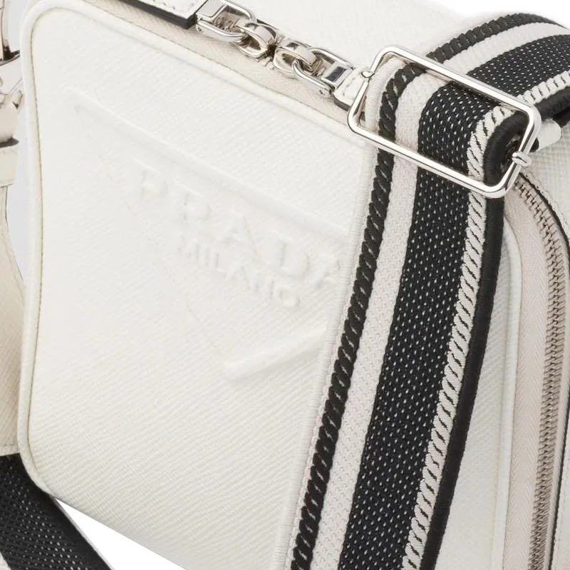 PRADA Saffiano Leather Single One Shoulder Crossbody Cell Phone Pouch Men's White-3