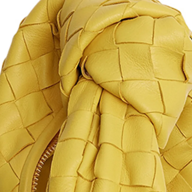Bottega Veneta Leather Hobo Bag Clutch Handbag Women's Cress Yellow-4