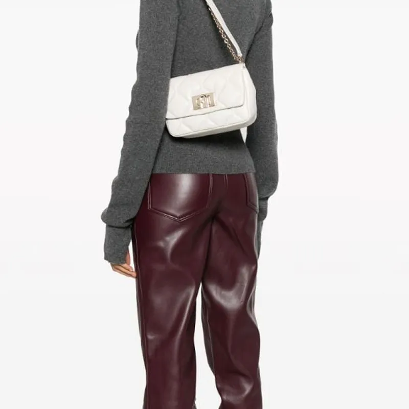 Furla 1927 Collection Quilted Nappa Leather Crossbody Bag Shoulder Bag Mini Women's White-7