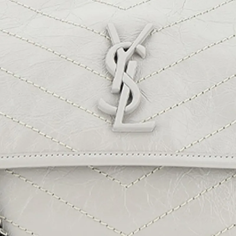 SAINT LAURENT Cow Leather Hobo Bag Portable Crossbody Bag, Shoulder Bag Women's Light Gray-3