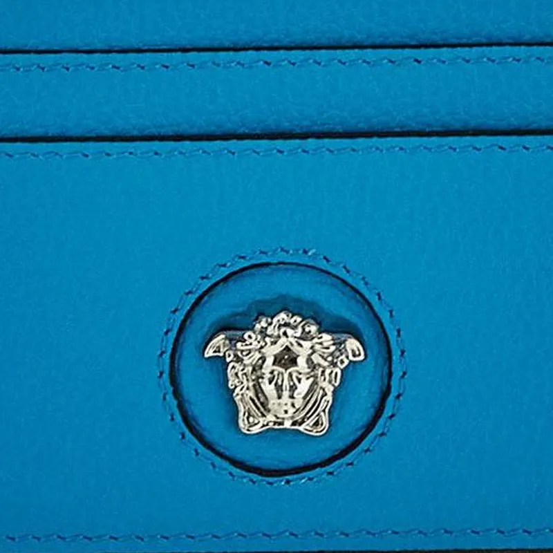 VERSACE Leather Card Holder Card Holder Women's Blue-4