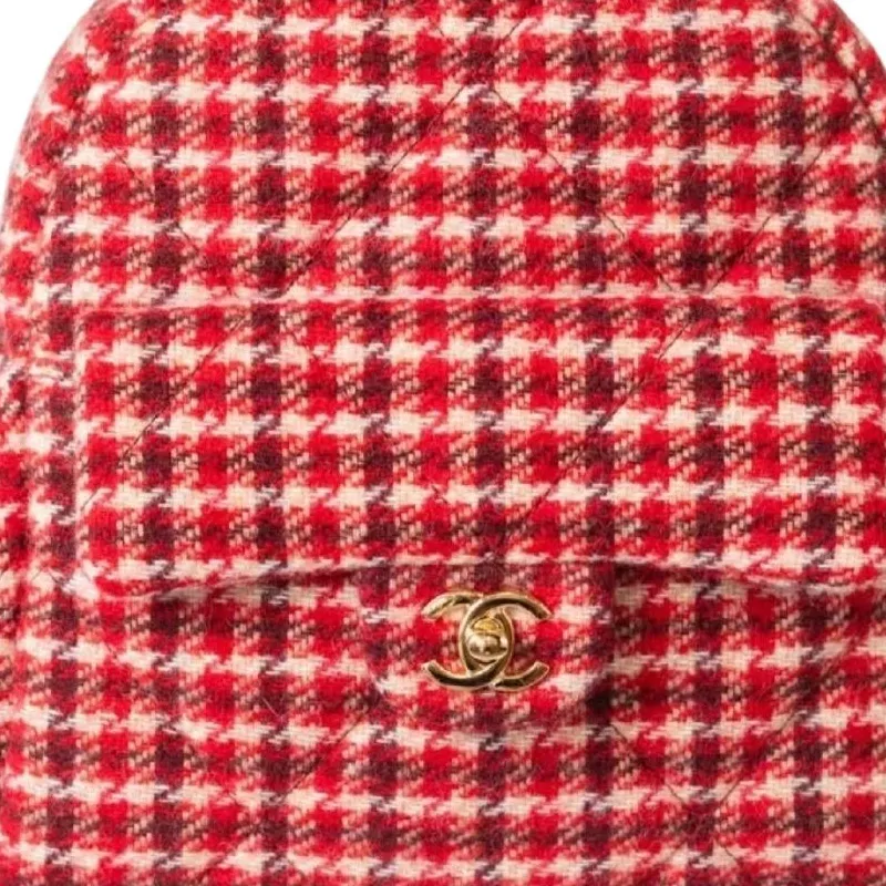 CHANEL Wool Twill, Soft Woolen Calfskin, And Gold Metal Backpack Tubas Women's Red & White-4