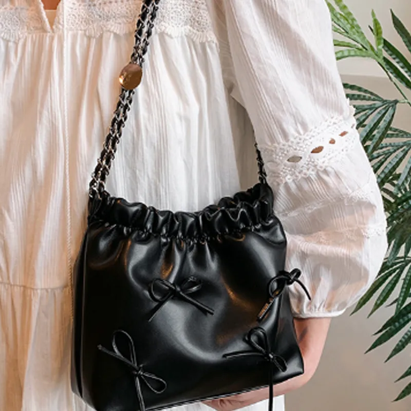 RKM PU Crossbody Bucket Bag Medium Size Unisex Black/Beige/Pink/Silver/Blue-3