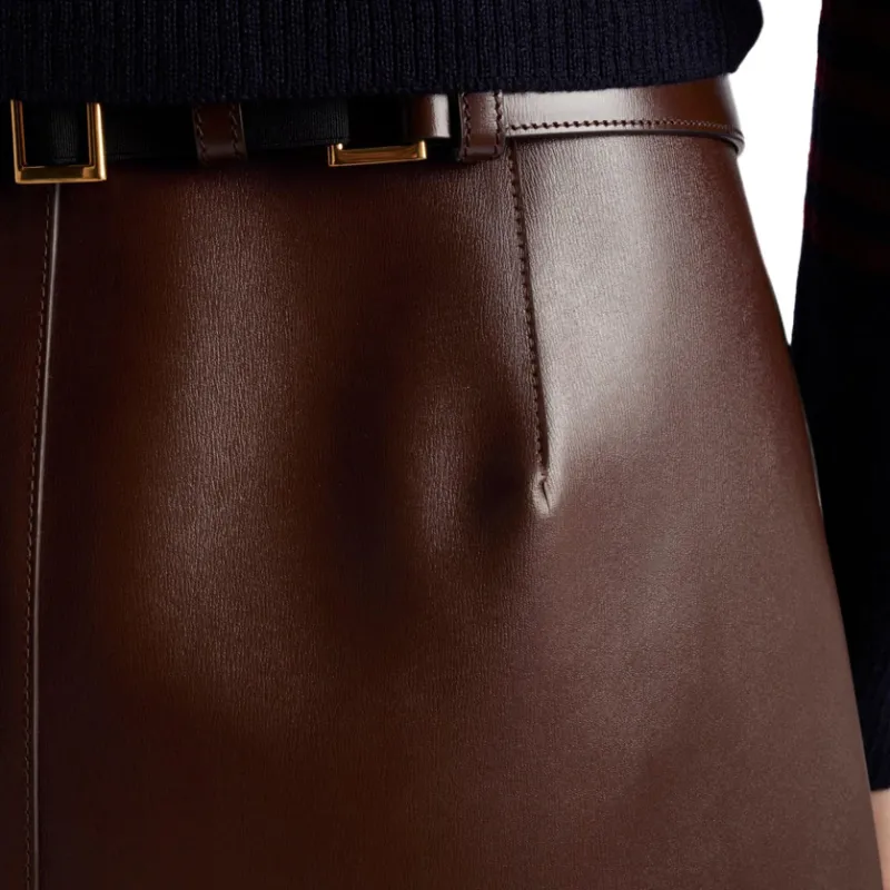 PRADA Leather Short Skirts Women's Cocoa Brown-5