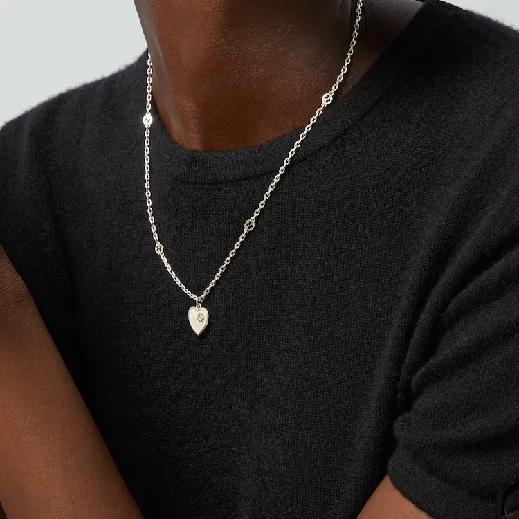 GUCCI Mother Of Pearl Enamel Sterling Silver Necklaces Women's Silver-3