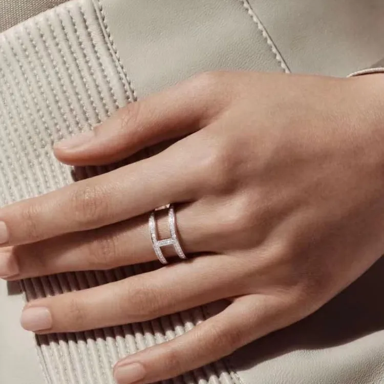 HERMES 18K White Gold, Diamond Rings Women's Silver-1